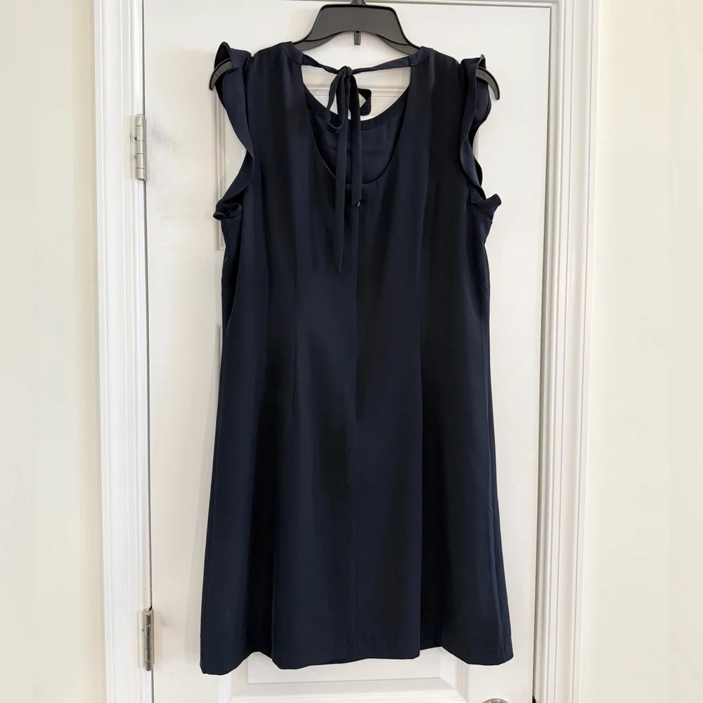 Loft Ruffle Sleeve Navy Shift Dress Size 10 - Picture 5 of 9